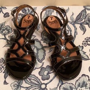 Black patent leather sandals …never worn